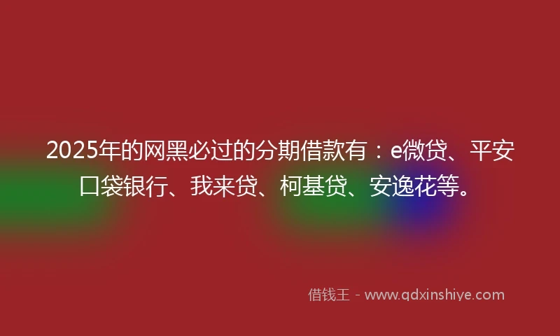 2025年的网黑必过的分期借款有：e微贷、平安口袋银行、我来贷、柯基贷、安逸花等。