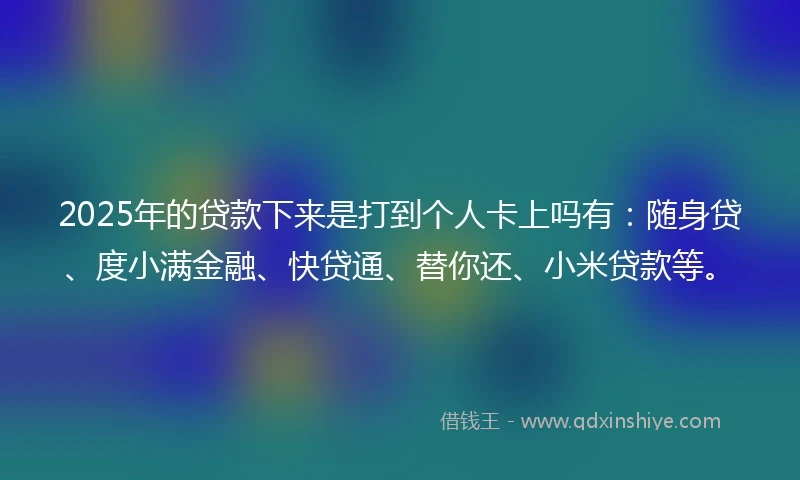 2025年的贷款下来是打到个人卡上吗有：随身贷、度小满金融、快贷通、替你还、小米贷款等。