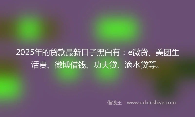 2025年的贷款最新口子黑白有：e微贷、美团生活费、微博借钱、功夫贷、滴水贷等。