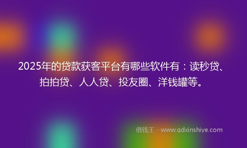 2025年的贷款获客平台有哪些软件有：读秒贷、拍拍贷、人人贷、投友圈、洋钱罐等。