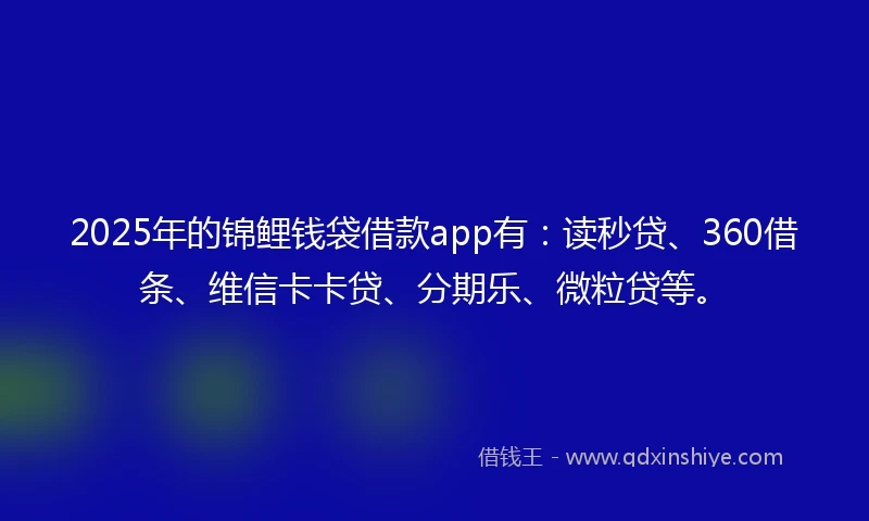 2025年的锦鲤钱袋借款app有：读秒贷、360借条、维信卡卡贷、分期乐、微粒贷等。