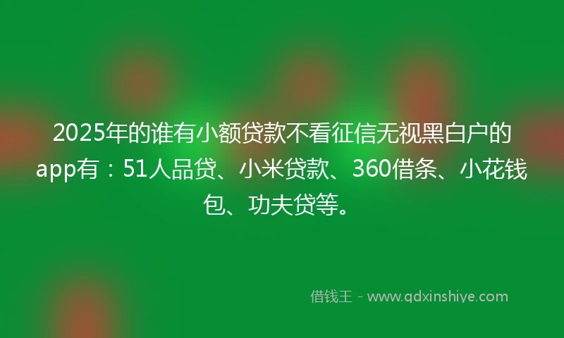 2025年的谁有小额贷款不看征信无视黑白户的app有：51人品贷、小米贷款、360借条、小花钱包、功夫贷等。