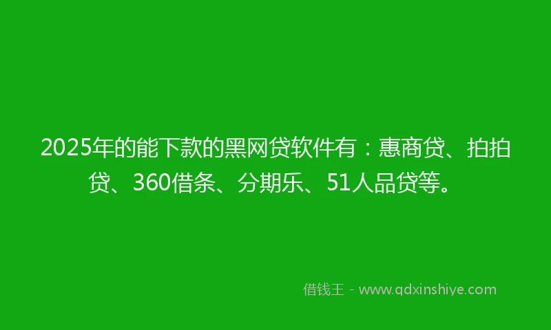 2025年的能下款的黑网贷软件有：惠商贷、拍拍贷、360借条、分期乐、51人品贷等。