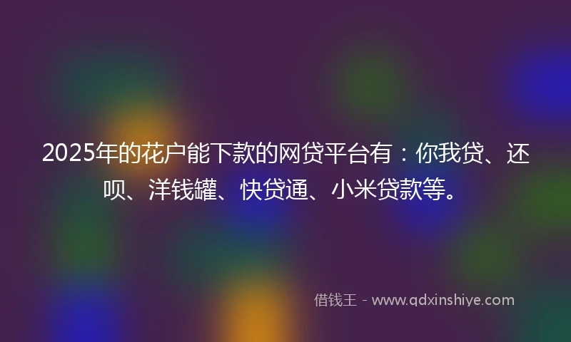 2025年的花户能下款的网贷平台有：你我贷、还呗、洋钱罐、快贷通、小米贷款等。