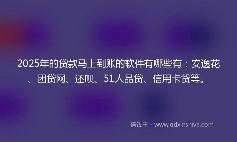 2025年的贷款马上到账的软件有哪些有：安逸花、团贷网、还呗、51人品贷、信用卡贷等。