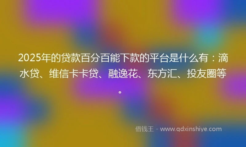 2025年的贷款百分百能下款的平台是什么有：滴水贷、维信卡卡贷、融逸花、东方汇、投友圈等。