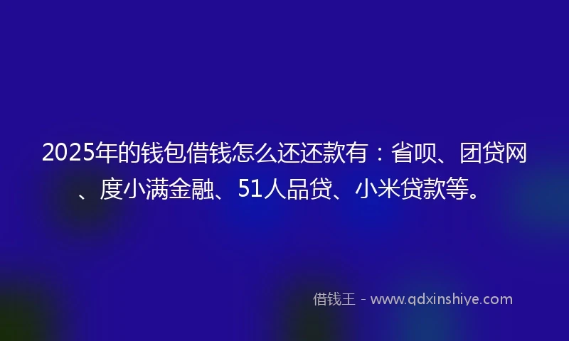 2025年的钱包借钱怎么还还款有：省呗、团贷网、度小满金融、51人品贷、小米贷款等。