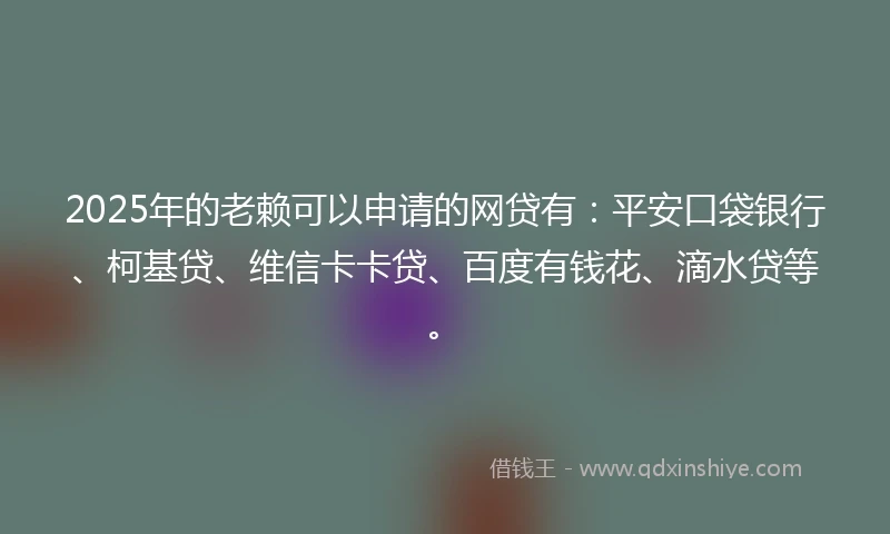 2025年的老赖可以申请的网贷有：平安口袋银行、柯基贷、维信卡卡贷、百度有钱花、滴水贷等。