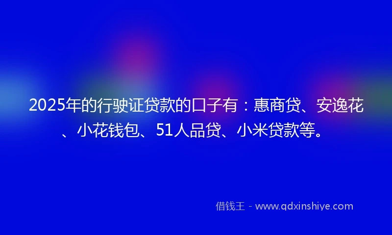 2025年的行驶证贷款的口子有：惠商贷、安逸花、小花钱包、51人品贷、小米贷款等。