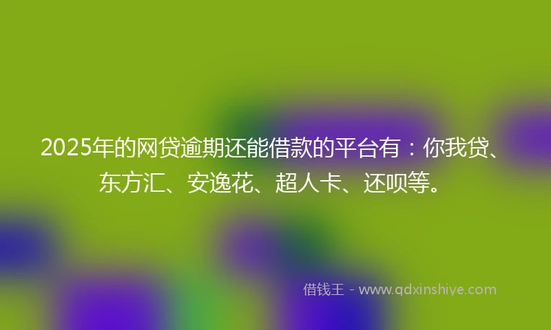 2025年的网贷逾期还能借款的平台有：你我贷、东方汇、安逸花、超人卡、还呗等。