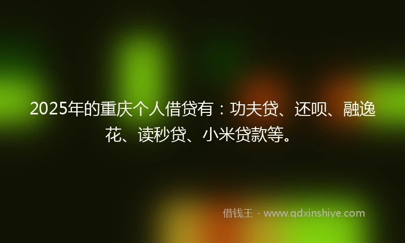 2025年的重庆个人借贷有：功夫贷、还呗、融逸花、读秒贷、小米贷款等。