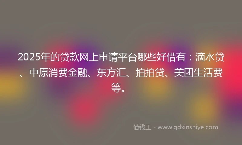 2025年的贷款网上申请平台哪些好借有：滴水贷、中原消费金融、东方汇、拍拍贷、美团生活费等。