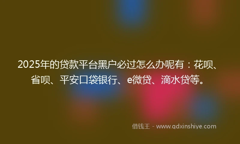 2025年的贷款平台黑户必过怎么办呢有：花呗、省呗、平安口袋银行、e微贷、滴水贷等。