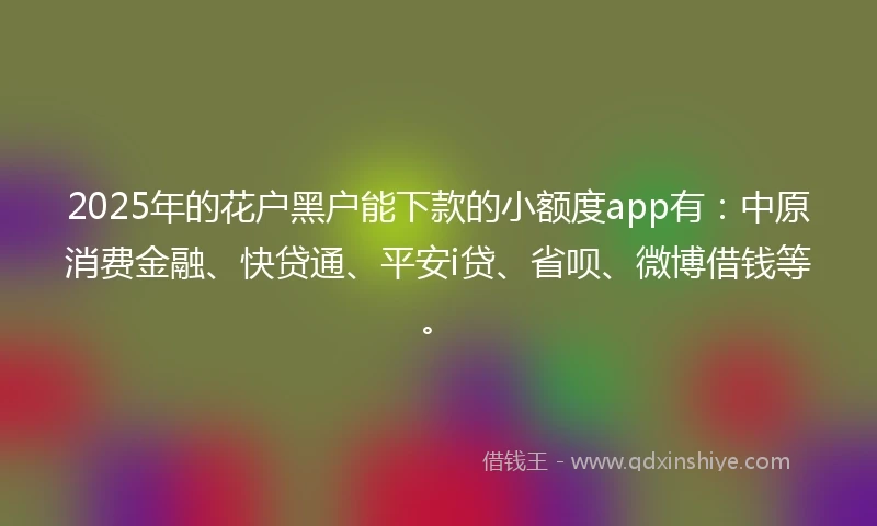 2025年的花户黑户能下款的小额度app有：中原消费金融、快贷通、平安i贷、省呗、微博借钱等。