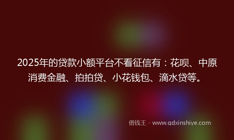 2025年的贷款小额平台不看征信有：花呗、中原消费金融、拍拍贷、小花钱包、滴水贷等。