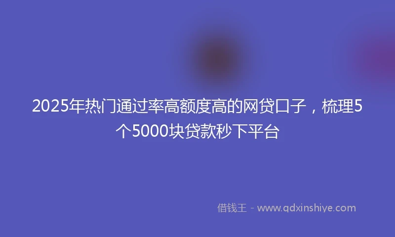 2025年热门通过率高额度高的网贷口子，梳理5个5000块贷款秒下平台