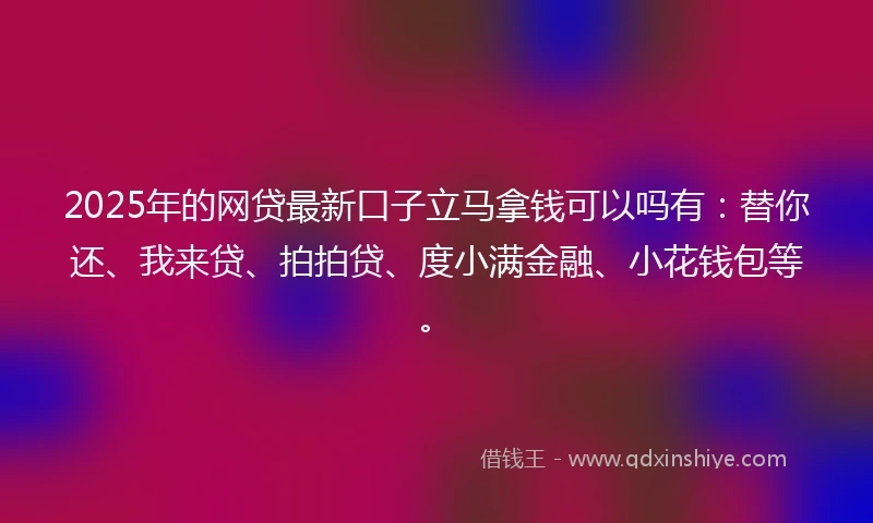 2025年的网贷最新口子立马拿钱可以吗有：替你还、我来贷、拍拍贷、度小满金融、小花钱包等。