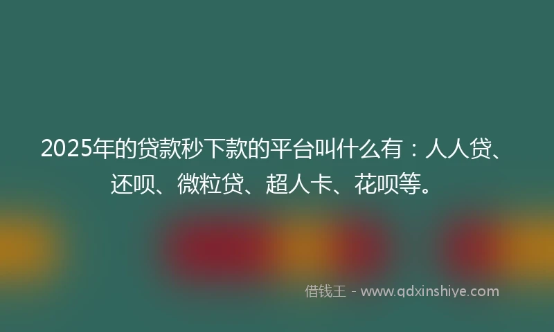 2025年的贷款秒下款的平台叫什么有：人人贷、还呗、微粒贷、超人卡、花呗等。