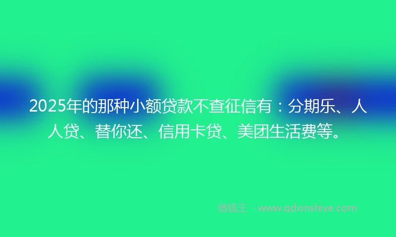 2025年的那种小额贷款不查征信有：分期乐、人人贷、替你还、信用卡贷、美团生活费等。