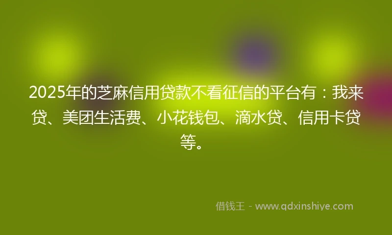 2025年的芝麻信用贷款不看征信的平台有：我来贷、美团生活费、小花钱包、滴水贷、信用卡贷等。