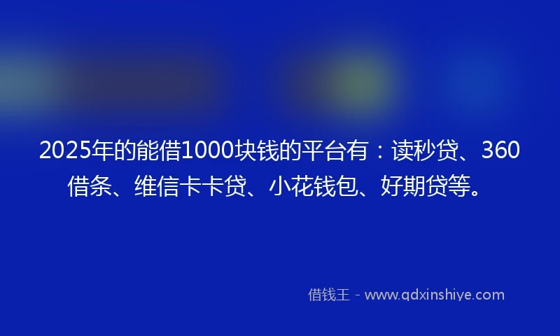 2025年的能借1000块钱的平台有：读秒贷、360借条、维信卡卡贷、小花钱包、好期贷等。
