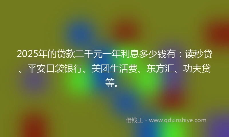 2025年的贷款二千元一年利息多少钱有：读秒贷、平安口袋银行、美团生活费、东方汇、功夫贷等。