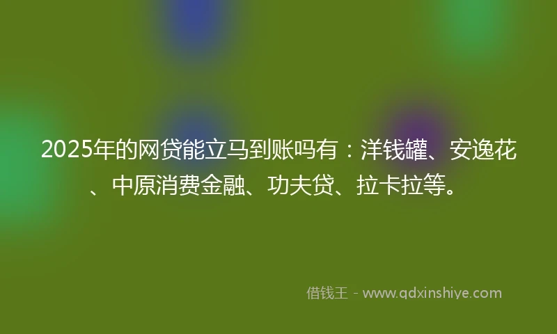 2025年的网贷能立马到账吗有：洋钱罐、安逸花、中原消费金融、功夫贷、拉卡拉等。