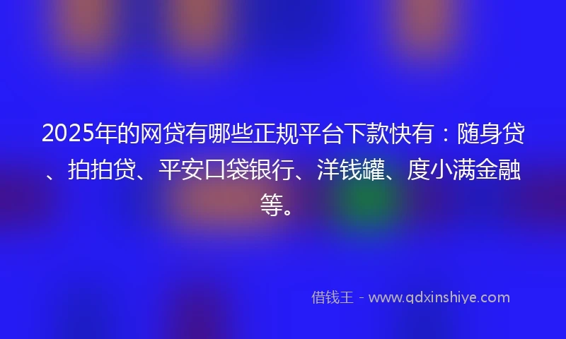 2025年的网贷有哪些正规平台下款快有：随身贷、拍拍贷、平安口袋银行、洋钱罐、度小满金融等。