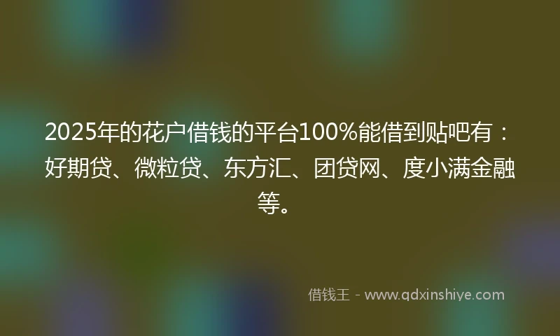 2025年的花户借钱的平台100%能借到贴吧有：好期贷、微粒贷、东方汇、团贷网、度小满金融等。