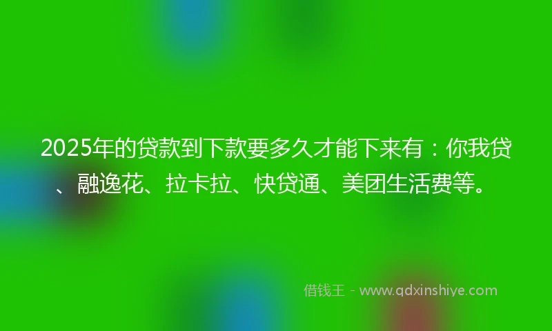 2025年的贷款到下款要多久才能下来有：你我贷、融逸花、拉卡拉、快贷通、美团生活费等。
