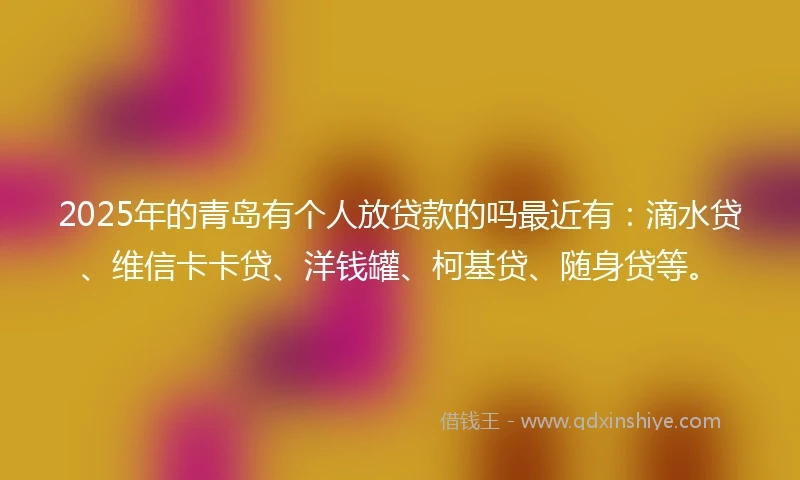 2025年的青岛有个人放贷款的吗最近有：滴水贷、维信卡卡贷、洋钱罐、柯基贷、随身贷等。