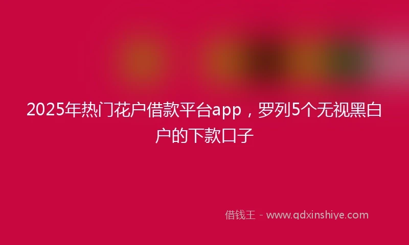 2025年热门花户借款平台app，罗列5个无视黑白户的下款口子