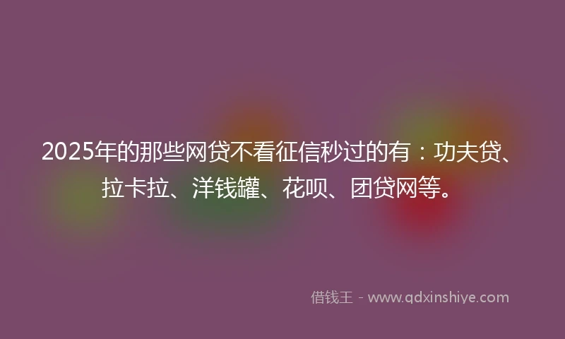 2025年的那些网贷不看征信秒过的有：功夫贷、拉卡拉、洋钱罐、花呗、团贷网等。