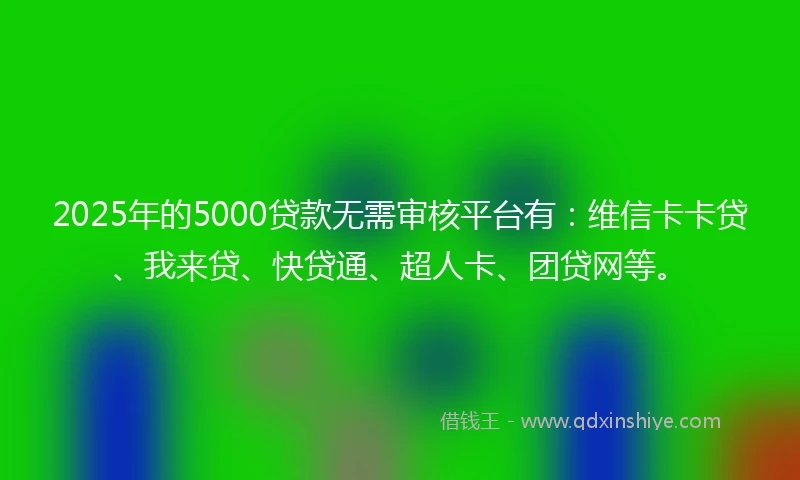2025年的5000贷款无需审核平台有：维信卡卡贷、我来贷、快贷通、超人卡、团贷网等。