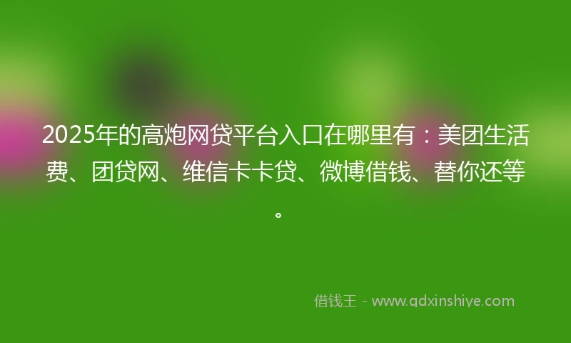 2025年的高炮网贷平台入口在哪里有：美团生活费、团贷网、维信卡卡贷、微博借钱、替你还等。