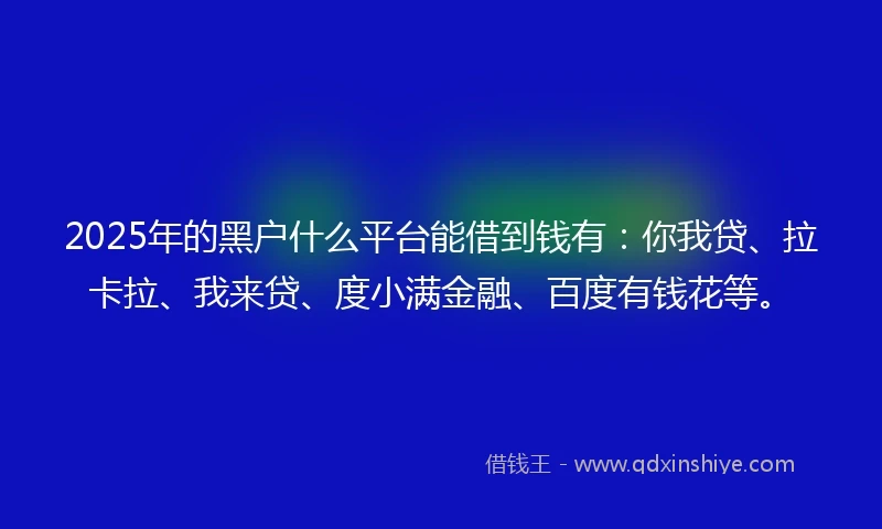 2025年的黑户什么平台能借到钱有：你我贷、拉卡拉、我来贷、度小满金融、百度有钱花等。