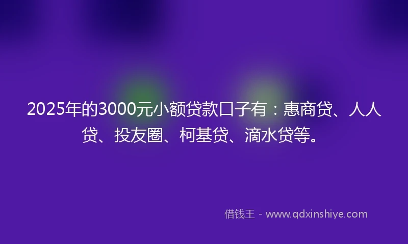 2025年的3000元小额贷款口子有：惠商贷、人人贷、投友圈、柯基贷、滴水贷等。