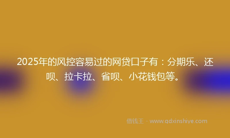 2025年的风控容易过的网贷口子有：分期乐、还呗、拉卡拉、省呗、小花钱包等。