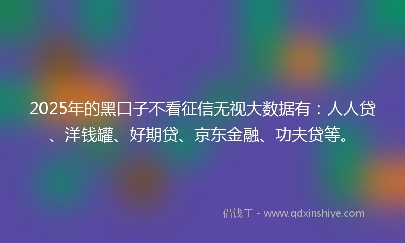 2025年的黑口子不看征信无视大数据有：人人贷、洋钱罐、好期贷、京东金融、功夫贷等。