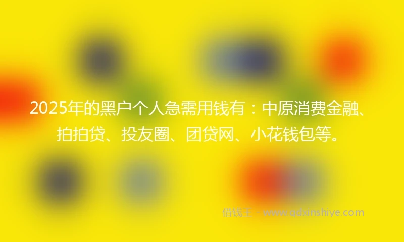 2025年的黑户个人急需用钱有：中原消费金融、拍拍贷、投友圈、团贷网、小花钱包等。