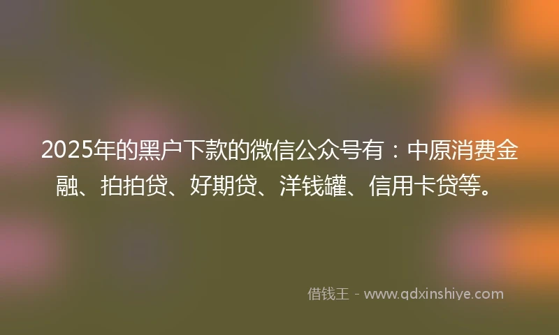 2025年的黑户下款的微信公众号有：中原消费金融、拍拍贷、好期贷、洋钱罐、信用卡贷等。
