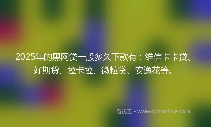 2025年的黑网贷一般多久下款有：维信卡卡贷、好期贷、拉卡拉、微粒贷、安逸花等。