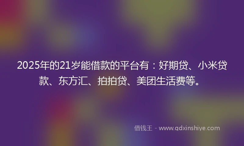 2025年的21岁能借款的平台有：好期贷、小米贷款、东方汇、拍拍贷、美团生活费等。