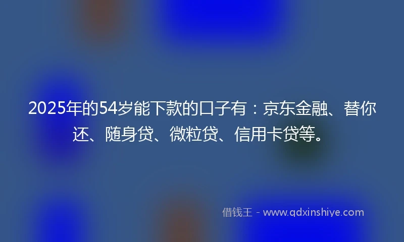 2025年的54岁能下款的口子有：京东金融、替你还、随身贷、微粒贷、信用卡贷等。