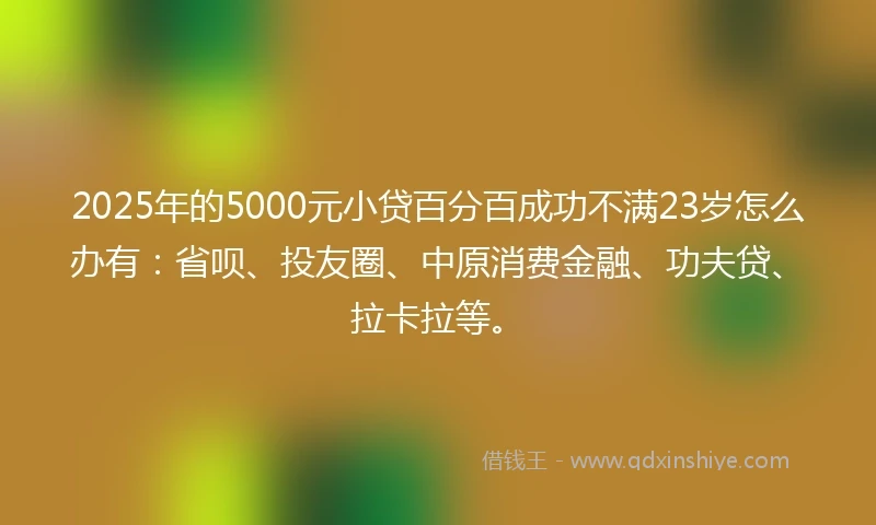 2025年的5000元小贷百分百成功不满23岁怎么办有：省呗、投友圈、中原消费金融、功夫贷、拉卡拉等。