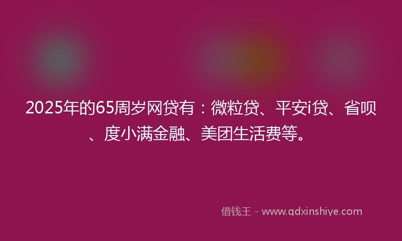 2025年的65周岁网贷有：微粒贷、平安i贷、省呗、度小满金融、美团生活费等。