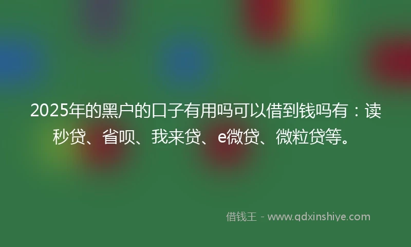 2025年的黑户的口子有用吗可以借到钱吗有：读秒贷、省呗、我来贷、e微贷、微粒贷等。