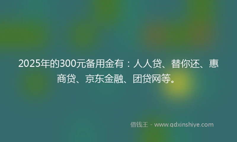 2025年的300元备用金有：人人贷、替你还、惠商贷、京东金融、团贷网等。