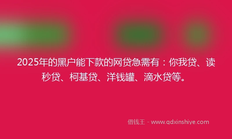 2025年的黑户能下款的网贷急需有：你我贷、读秒贷、柯基贷、洋钱罐、滴水贷等。
