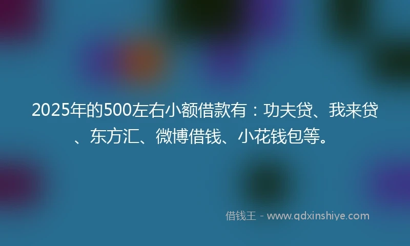 2025年的500左右小额借款有：功夫贷、我来贷、东方汇、微博借钱、小花钱包等。